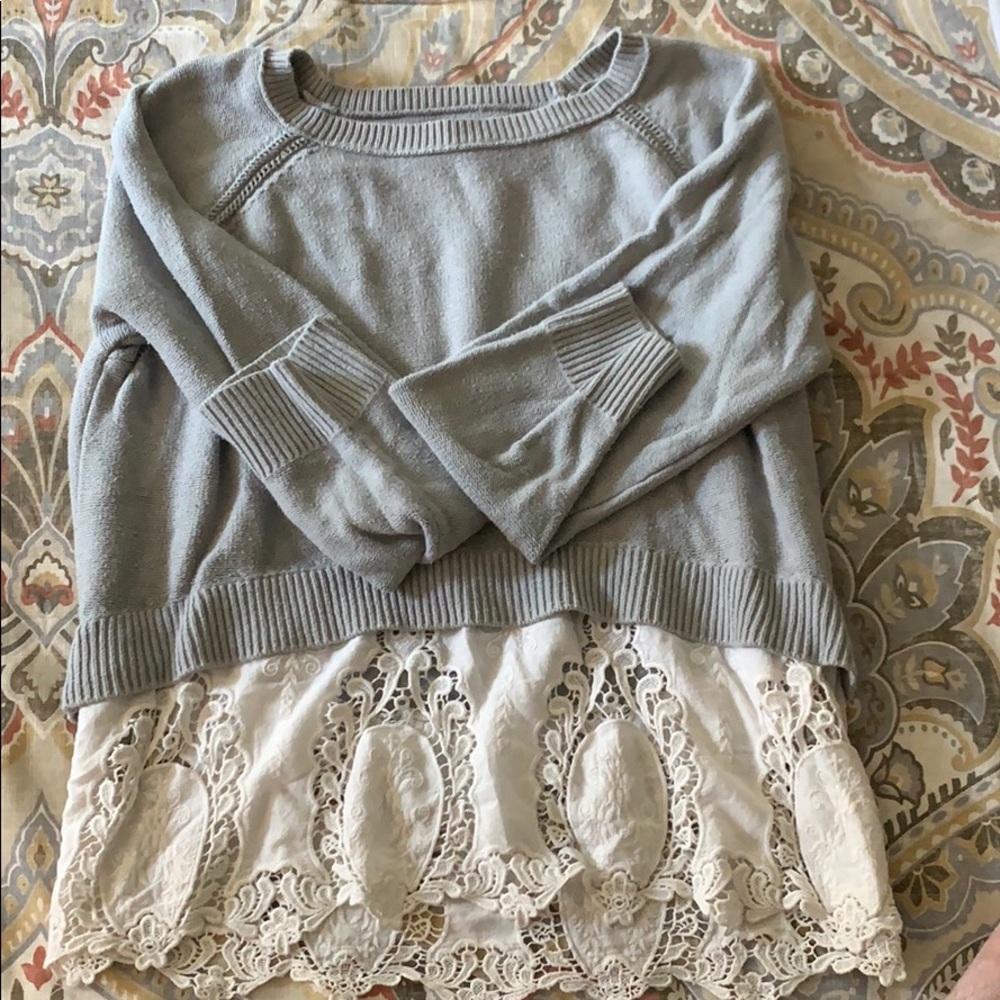 Gray sweater with a lace bottom sweater / shirt!